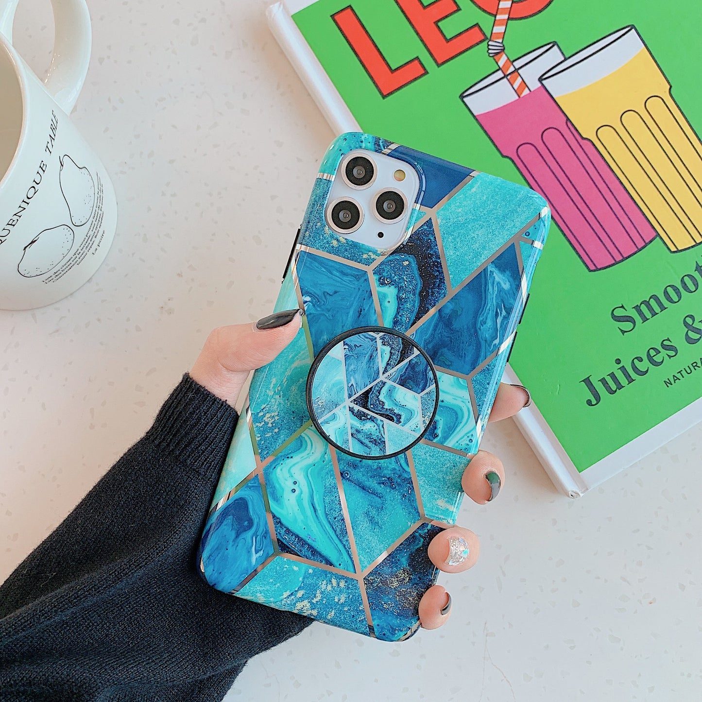 Geometric Mosaic Marble Folding Stand Phone Case - iPhone 6 - 12 Pro Max