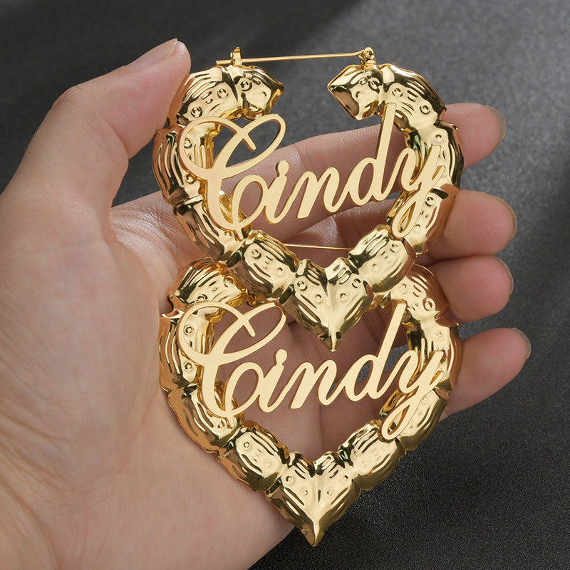 Bamboo Custom Name Hoop Earrings