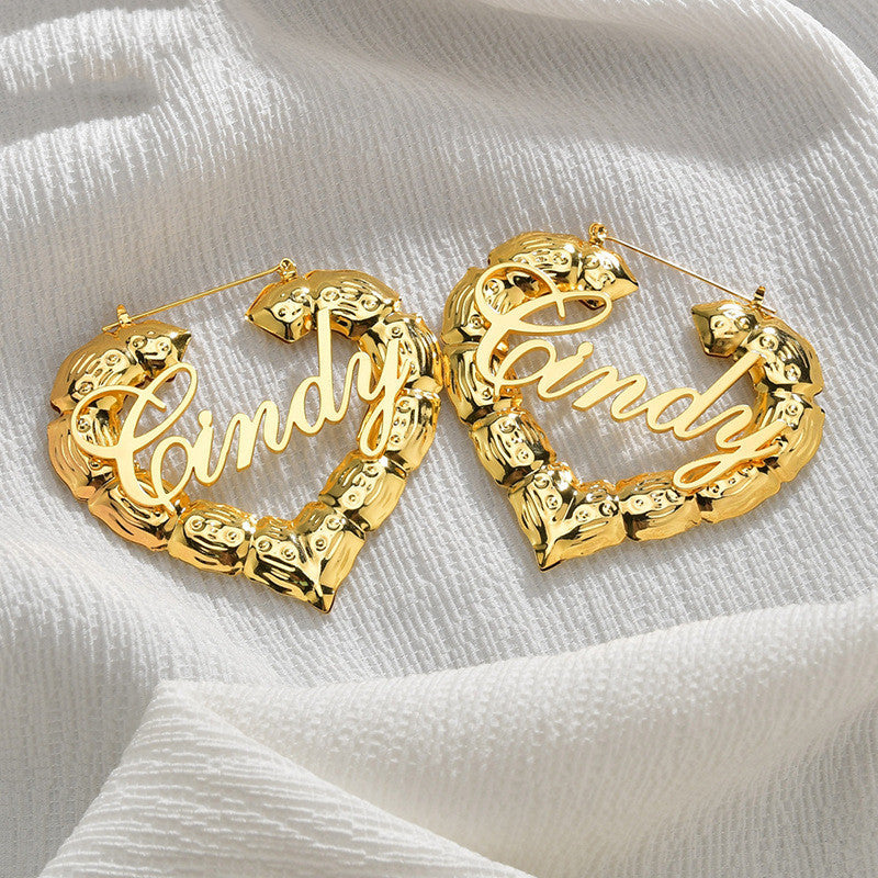 Bamboo Custom Name Hoop Earrings