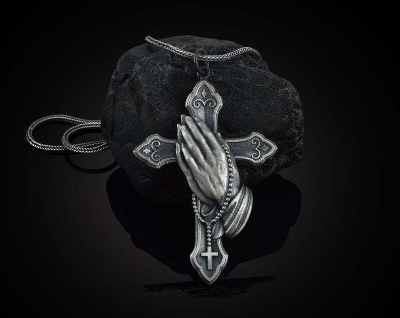 Vintage Silver Metallic Cross Pendant Necklace