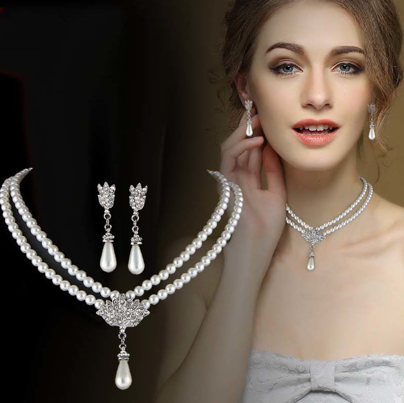 "Darling Pearl" -  Crystal and Pear Necklace Set