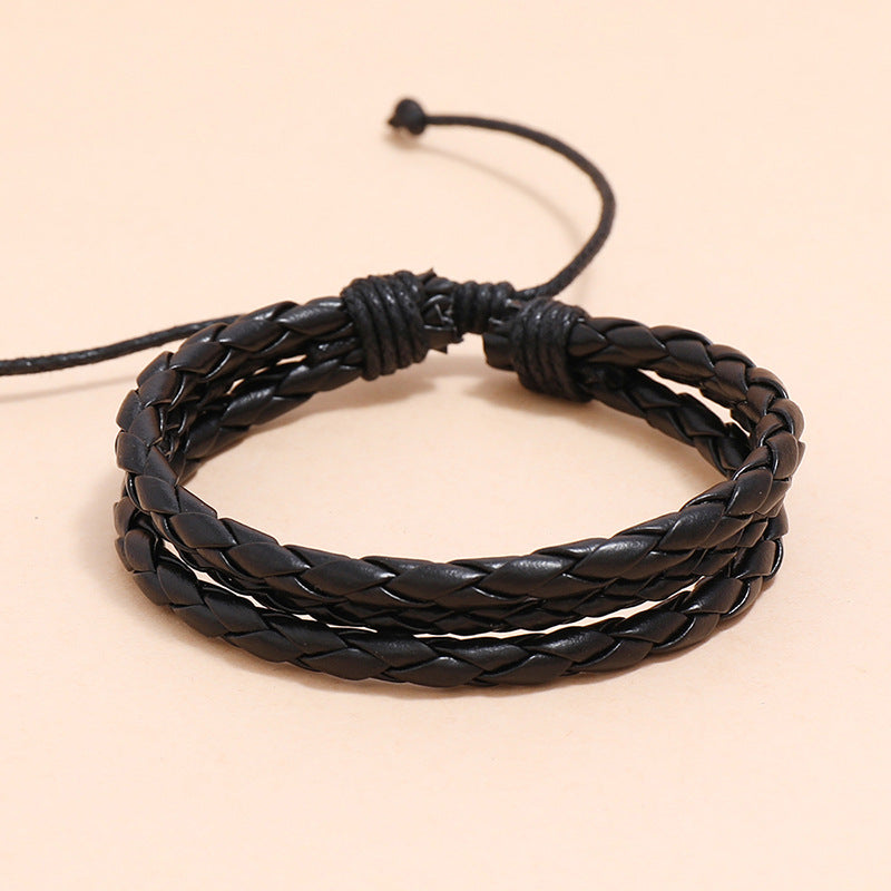 Leather Wrap Braided Wristband Cuff