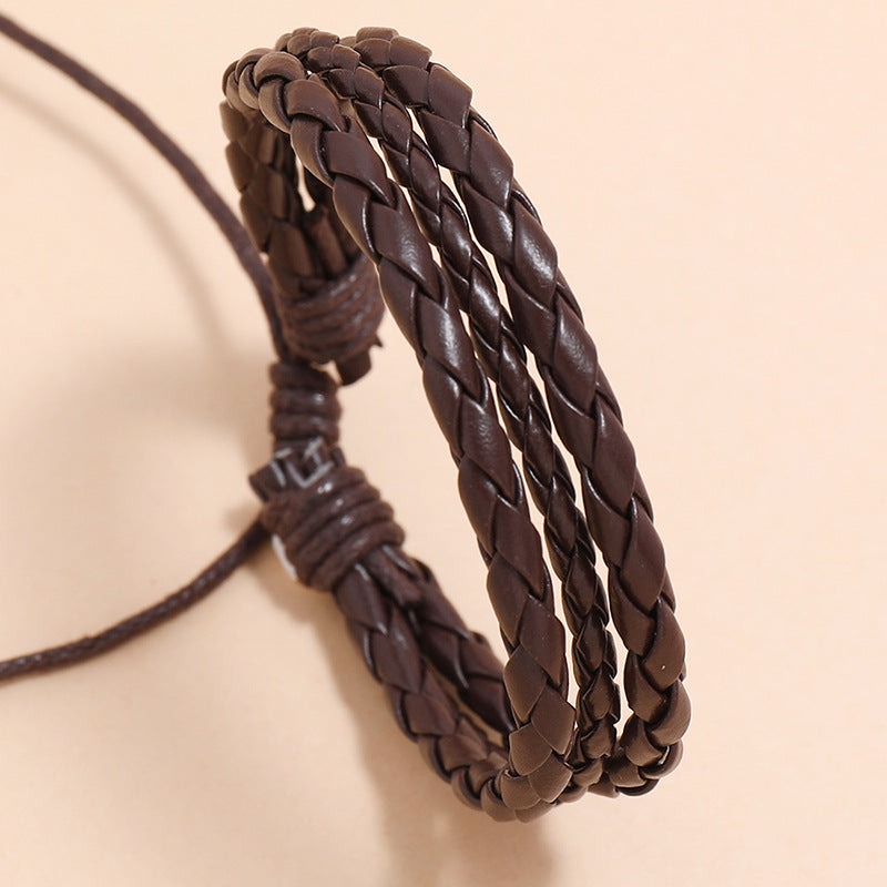 Leather Wrap Braided Wristband Cuff