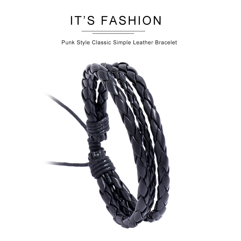 Leather Wrap Braided Wristband Cuff