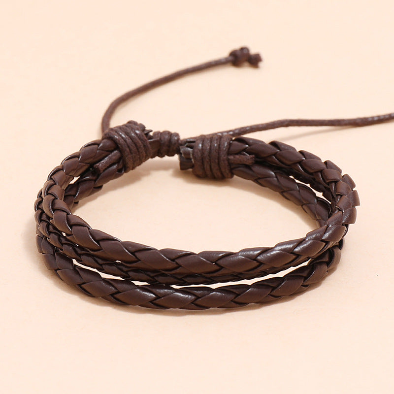 Leather Wrap Braided Wristband Cuff