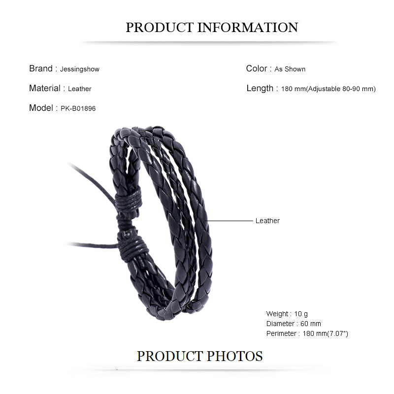 Leather Wrap Braided Wristband Cuff