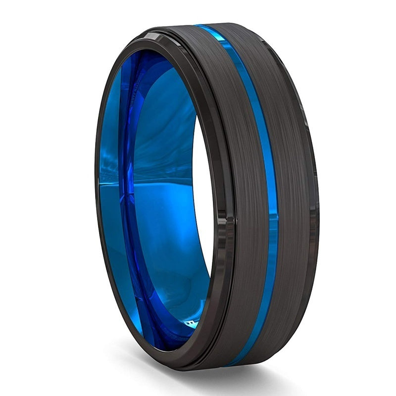 Two-Tone Wide Slotted 8mm Tungsten Steel Ring