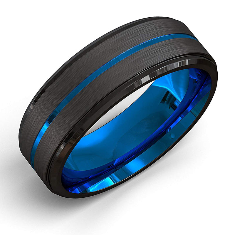 Two-Tone Wide Slotted 8mm Tungsten Steel Ring
