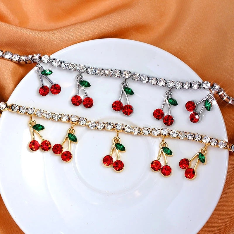 Red Cherry Simulated Diamond Tennis Bracelet