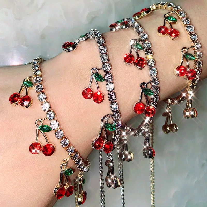 Red Cherry Simulated Diamond Tennis Bracelet