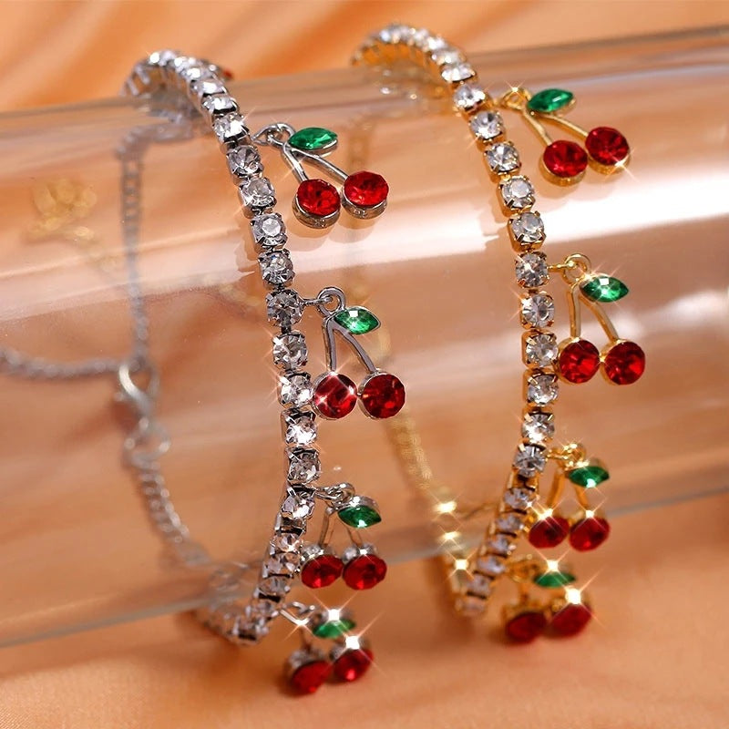 Red Cherry Simulated Diamond Tennis Bracelet