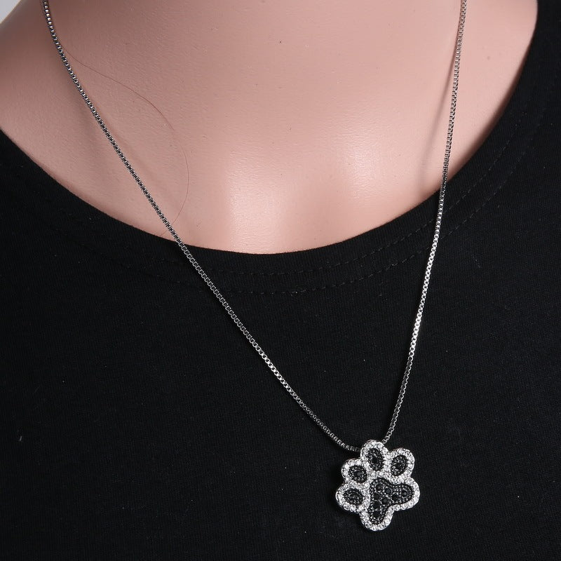 Crystal Dog Footprint Necklace