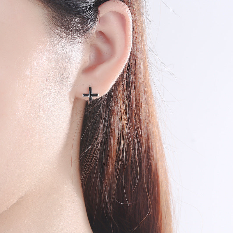 Sterling Silver Cross Huggie Earrings