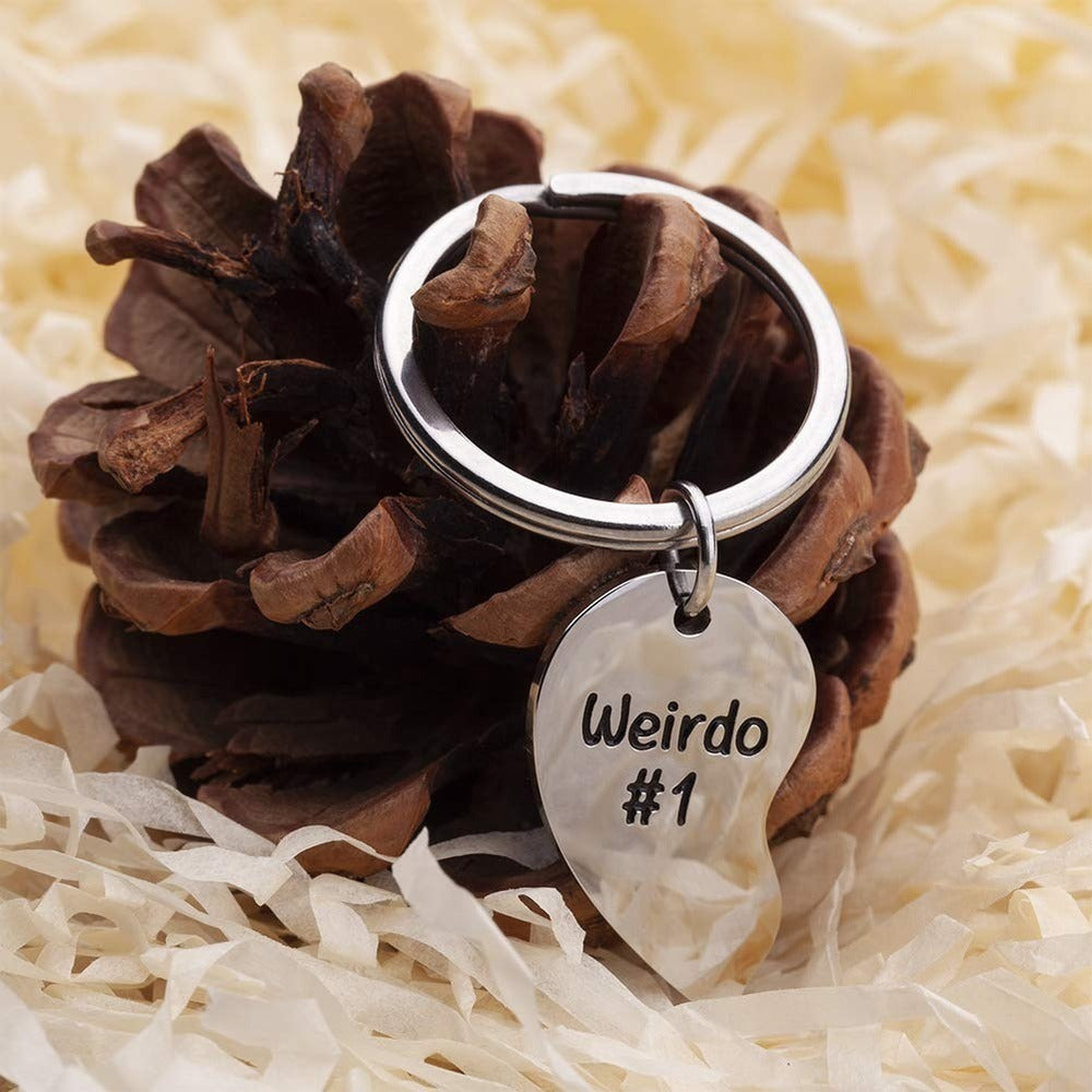 "Love is Weird"- Stainless Steel Heart-shaped Keychain for Couples