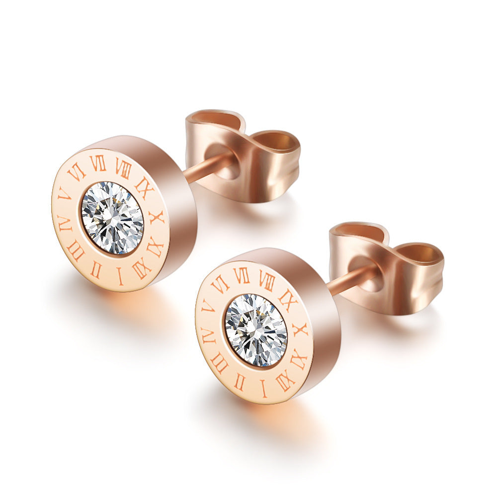 "Roman Numerals" - Diamond Stud Earrings