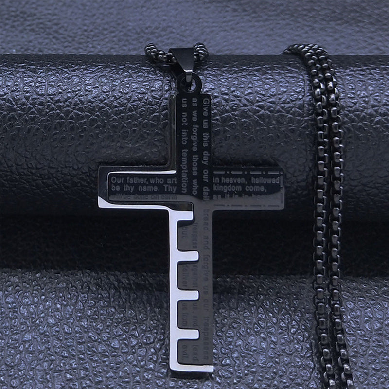 Lord's Prayer Cross Stainless Steel Necklace