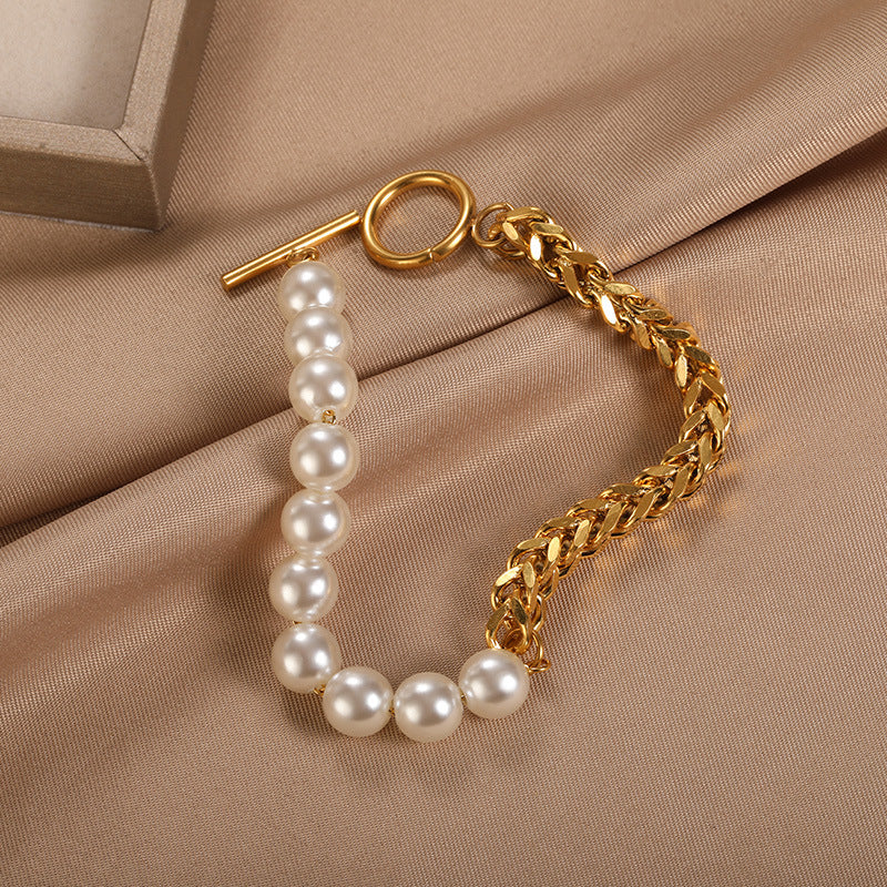 "On the Cusp"- Simulated Pearl and Stainless Steel Bracelet