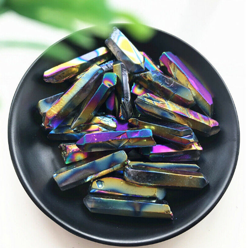 Rainbow Non-porous Natural Electroplating Crystal Pillar Ornament