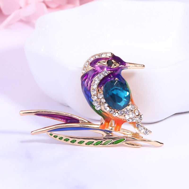 Handmade Woodpecker Crystal Glass Brooch