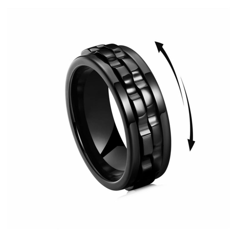 Titanium Steel Anxiety Spinner Square Texture Ring