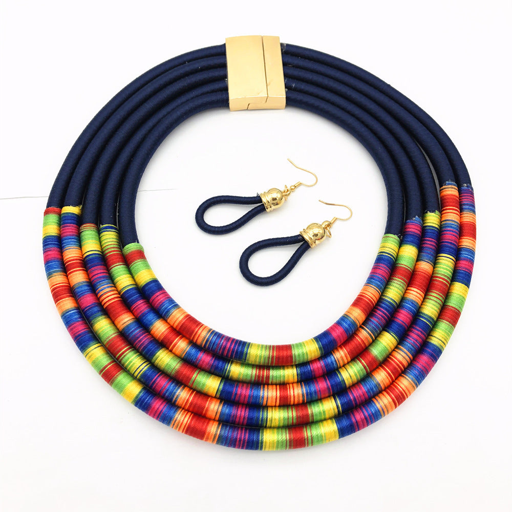 Cultural Multilayered Choker Necklace and Earring Sets