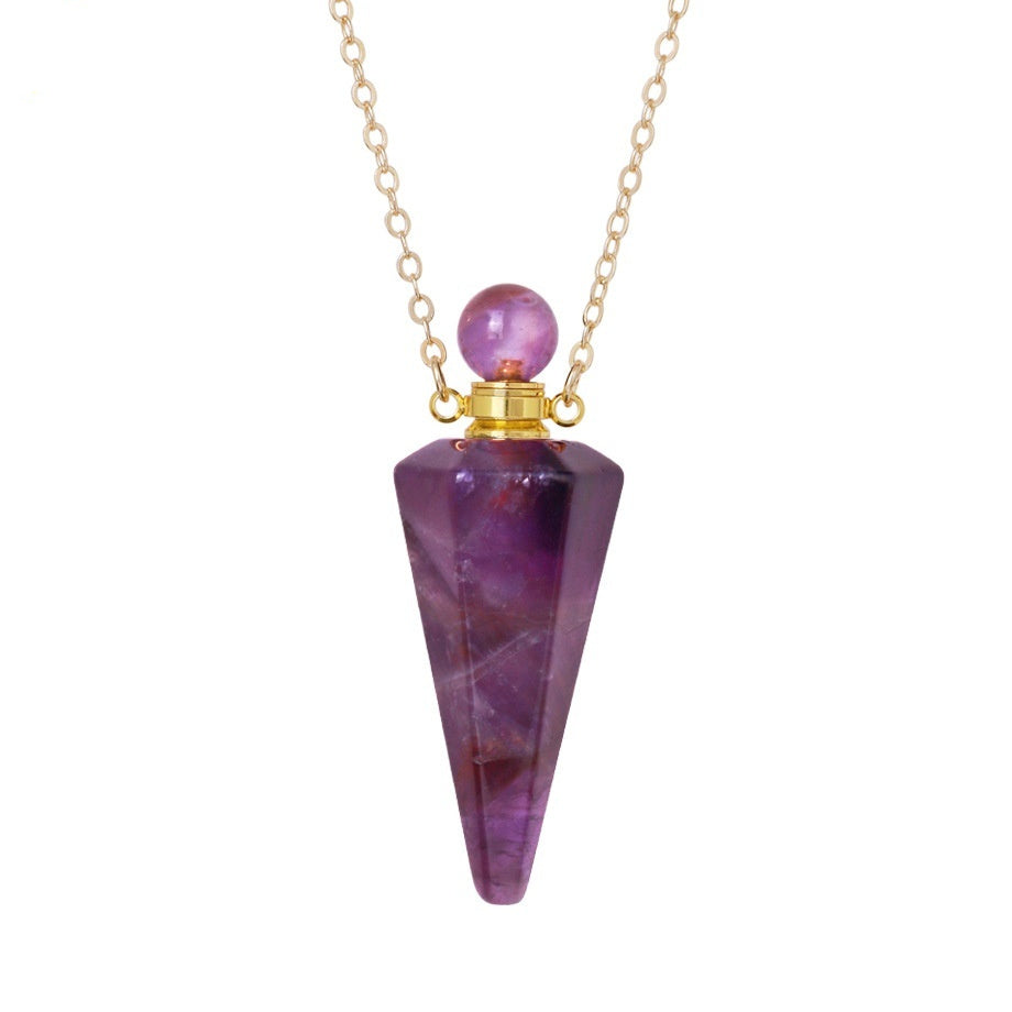 Hexagonal Natural Crystal Cone Perfume Bottle Necklaces