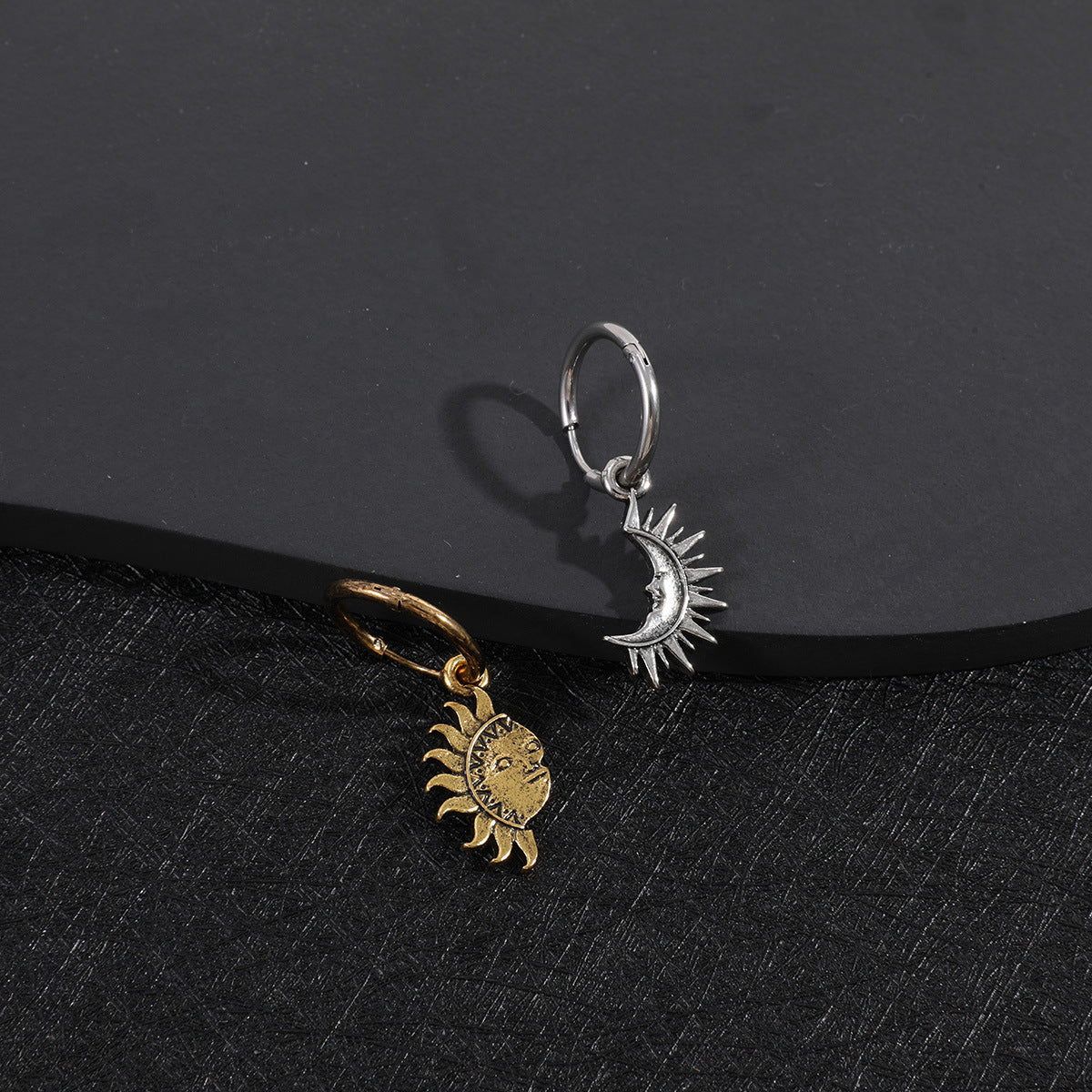 "Sun And Moon" -  Asymmetric Titanium Steel Necklace and Earrings for Couples