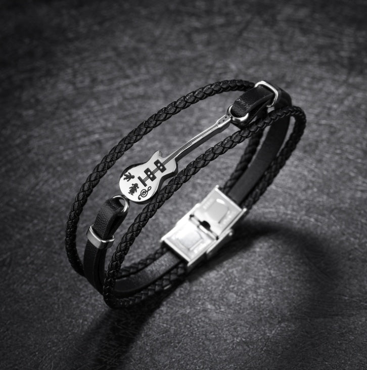 Multi-Layered Genuine Leather Guitar Magnet Buckle Bracelet