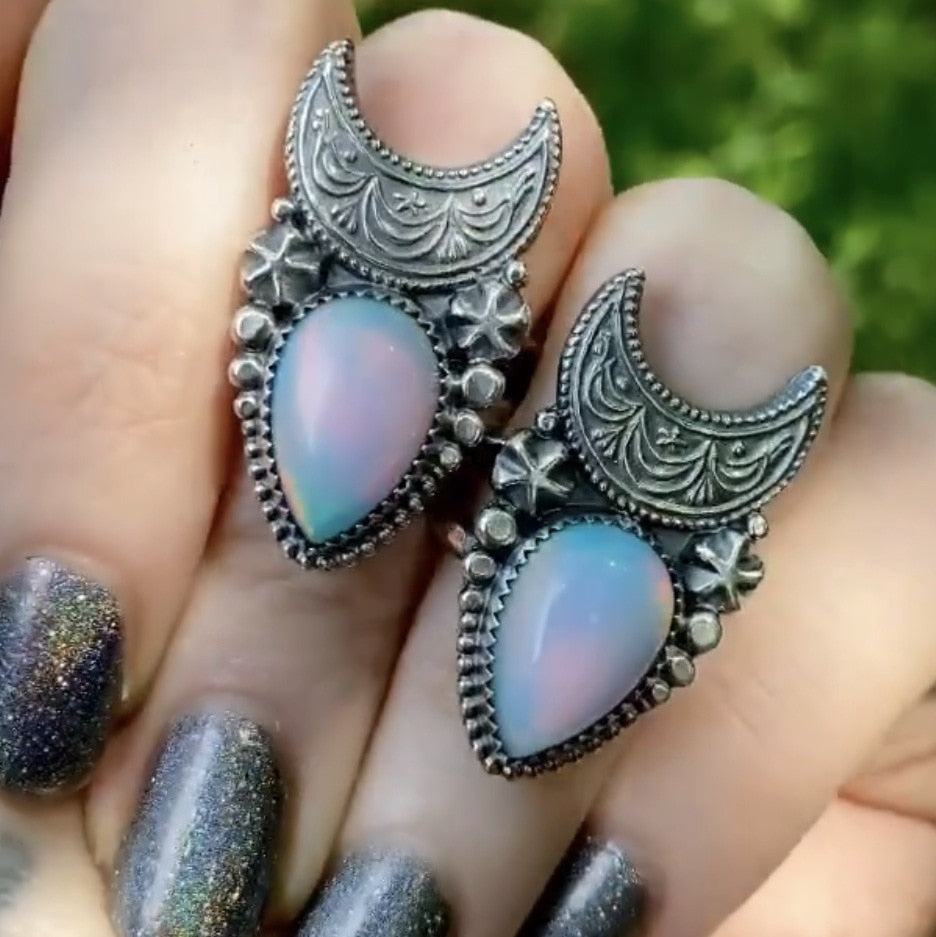 Vintage Stone Moon Star Ring