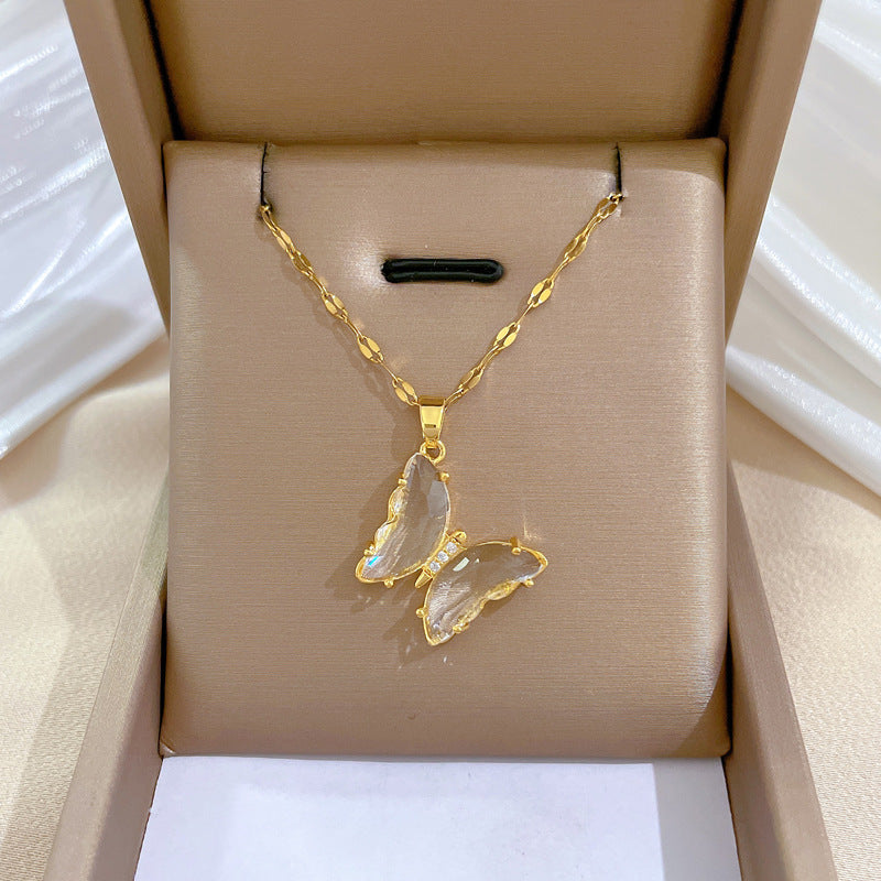 Crystal Zircon Butterfly Pendant Necklace