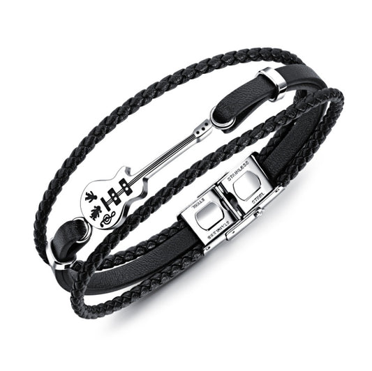 Multi-Layered Genuine Leather Guitar Magnet Buckle Bracelet