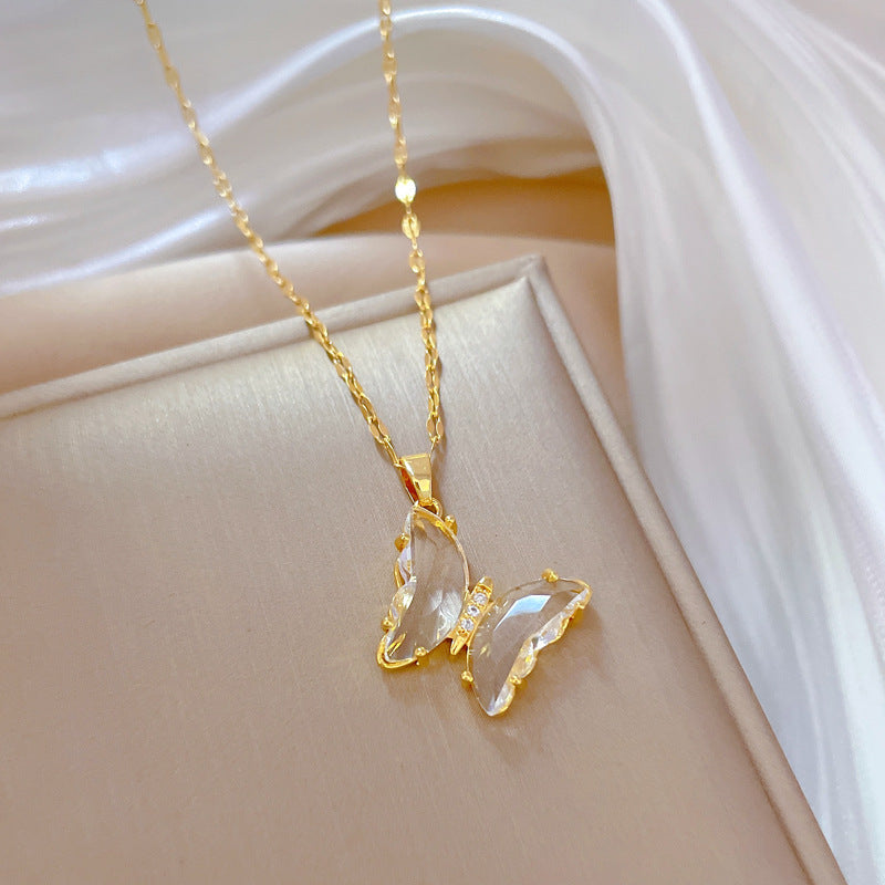 Crystal Zircon Butterfly Pendant Necklace