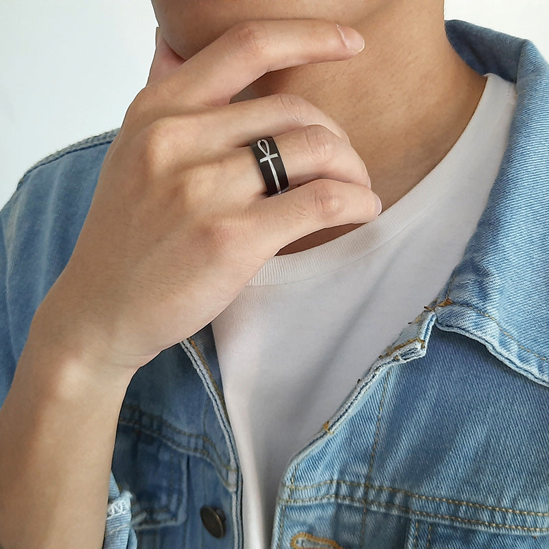 Stainless Steel Two-toned Detachable Egyptian Ankh Cross Ring