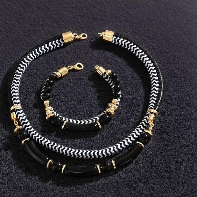 Double-layer Braided Rope Necklace And Bracelet Set