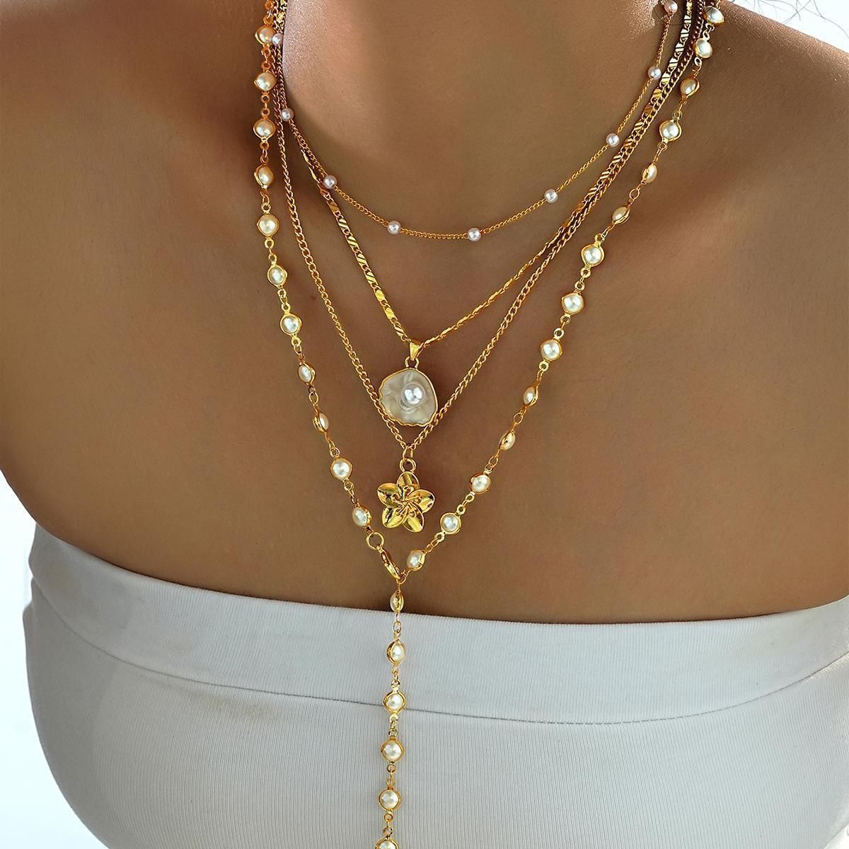 Long Retro 4-piece Sweater Necklace Chain Set