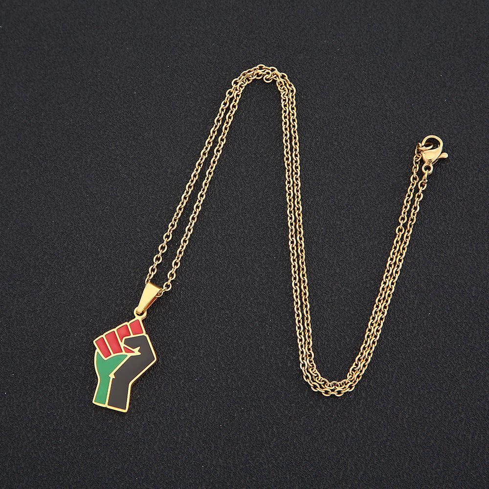 Multicolored Fist Titanium Steel Necklace