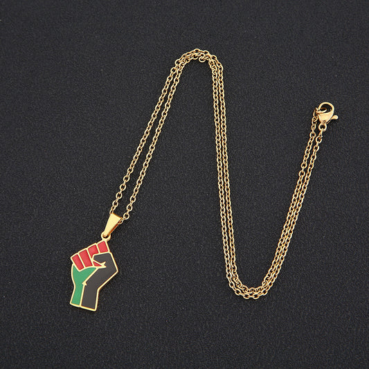 Multicolored Fist Titanium Steel Necklace