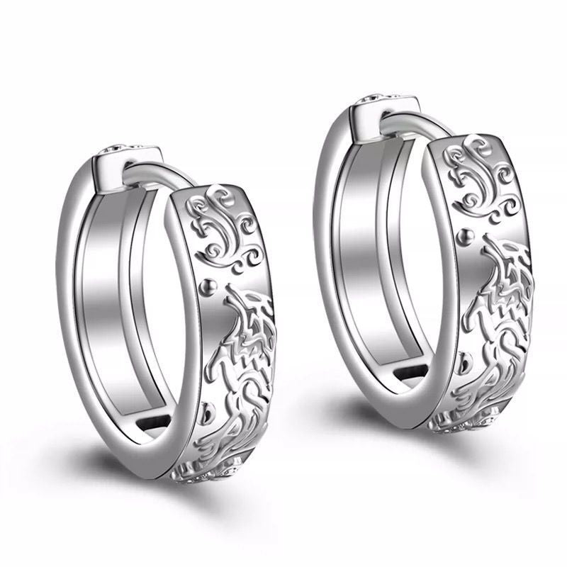 Vintage Sterling Silver Proud Wolf Hoops