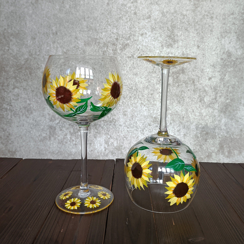 Hand-painted Sunflower Wine Glass