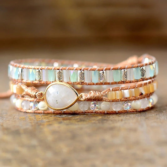 "I'm a Gem" - Handcrafted Natural Labradorite and White Jade Bracelet