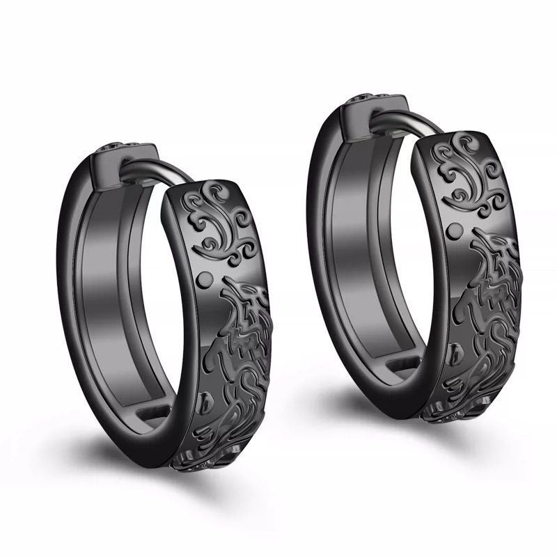 Vintage Sterling Silver Proud Wolf Hoops
