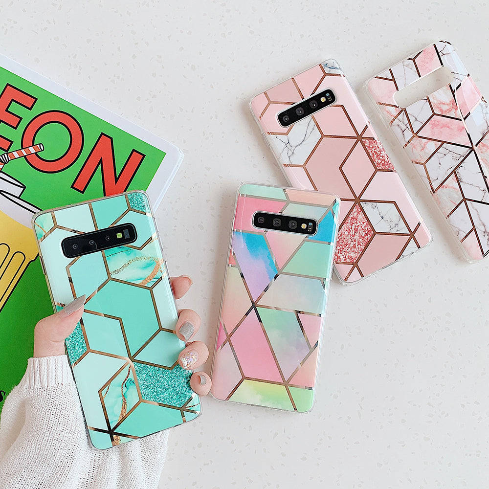 Shockproof Mosaic Marble Phone Case - Galaxy A40, A41, A50, A51, A51 5G, A70, A71 5G, A 71, Note 10, Note 10 Plus, S10, S10 Plus, S10e, S20, S20 Ultra, S20 Plus, S8, S8 Plus, S9, S9 Plus, 10 Plus, S20 U