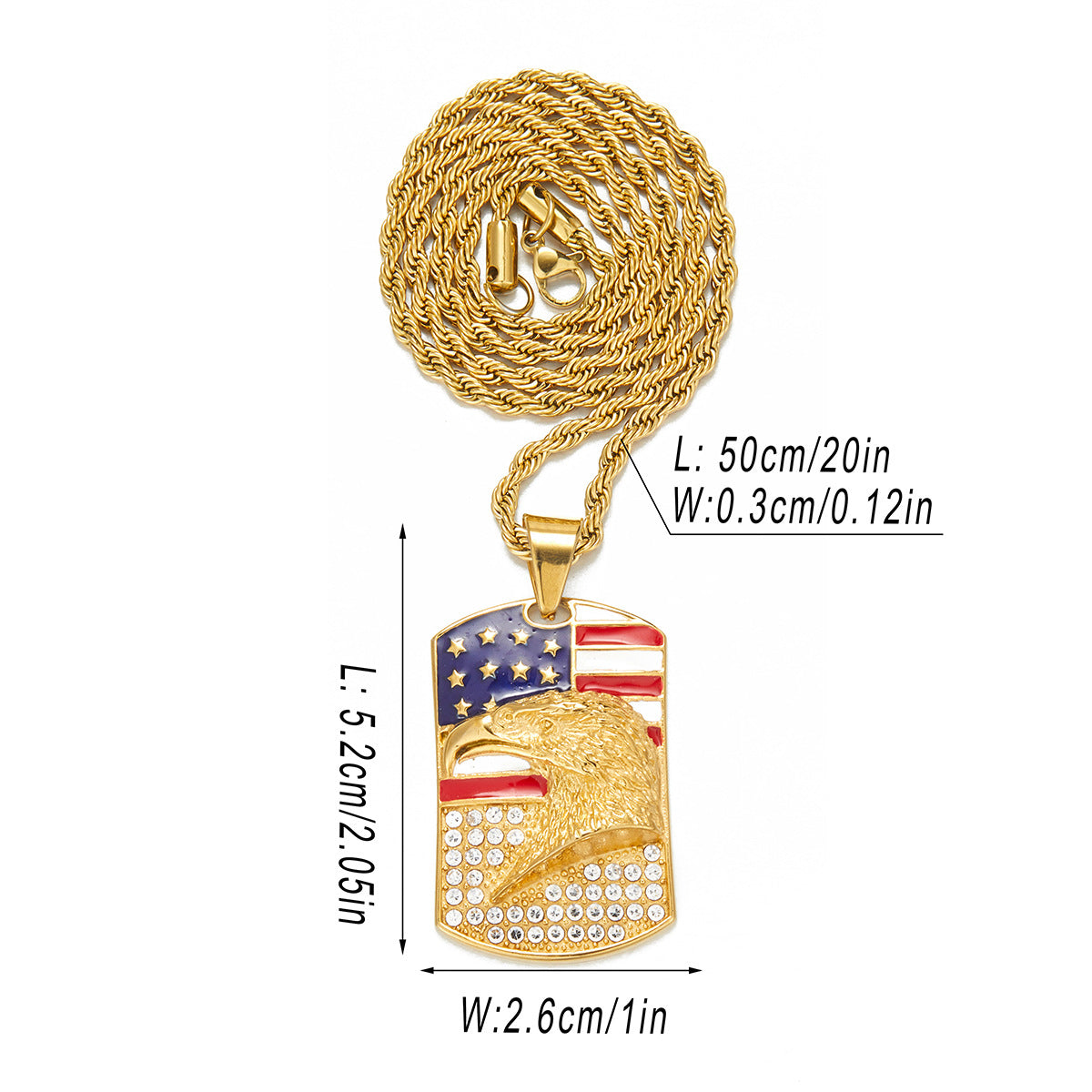 Alloy Diamond-Inlaid Painted National Flag Eagle Pendant Necklace