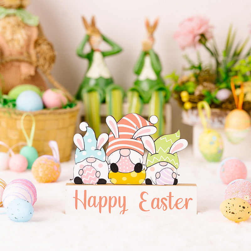 Wooden Easter Bunny and Gnome Ornament Decorations