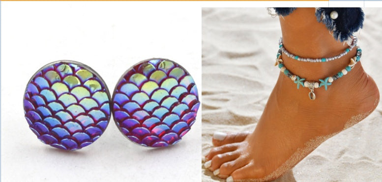 Mermaid Scales Earrings + Anklet