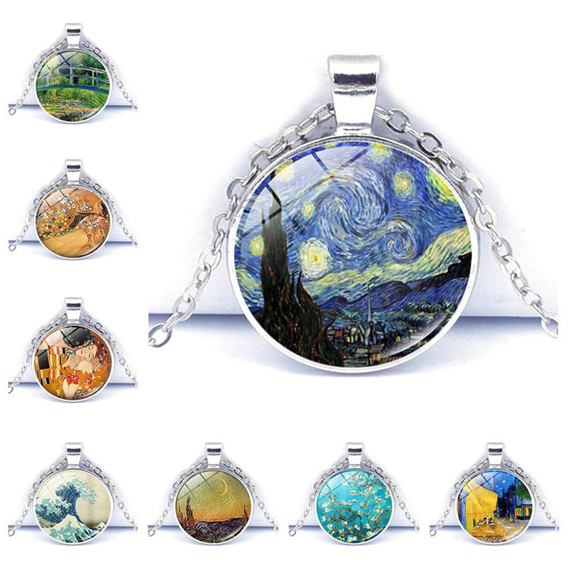 Van Gogh Star Moon Night Time Gemstone Necklace