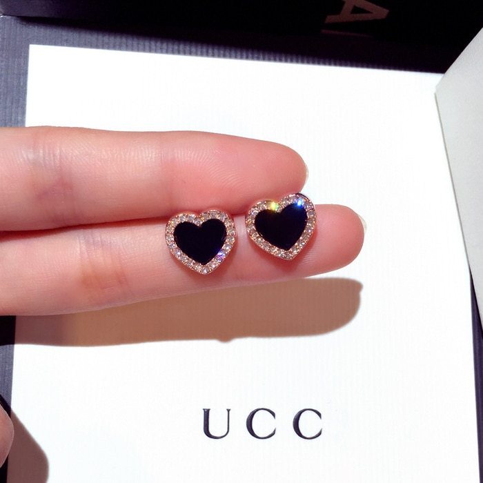 Enamel Heart and Butterfly Stud Earrings