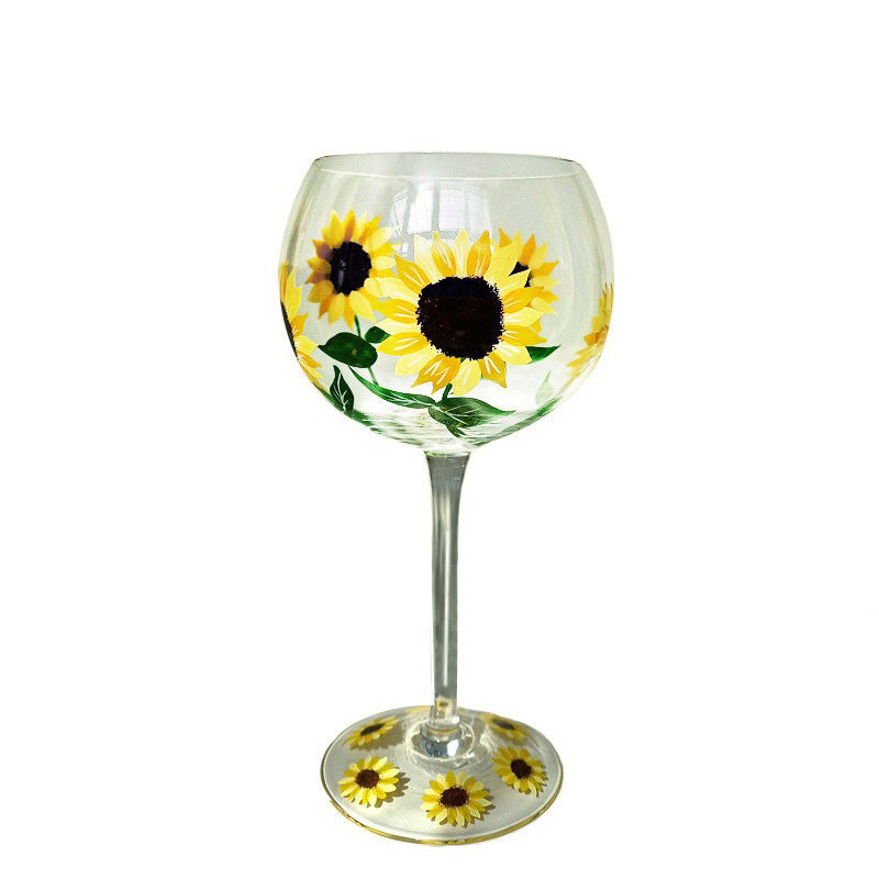 Hand-painted Sunflower Wine Glass