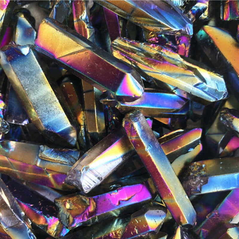 Rainbow Non-porous Natural Electroplating Crystal Pillar Ornament