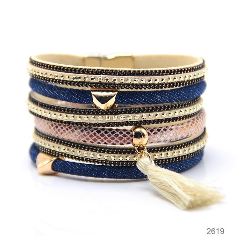 Multi-Layered Denim Leather Magnetic Buckle Bracelet